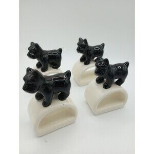Thomas O'Brien Vtg Modern Black Scottie Dog Napkin Rings Set (4) kitch SEE PICS